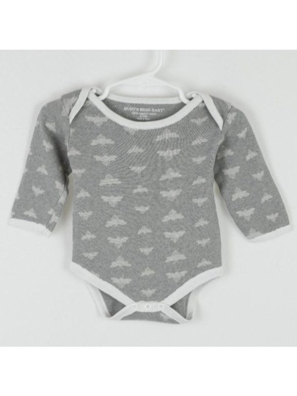 Burt's Bees Baby Size 6-9 Months Gray White Organic Cotton Long Sleeve Bodysuit
